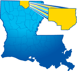 Map showing Union Parish in Louisiana